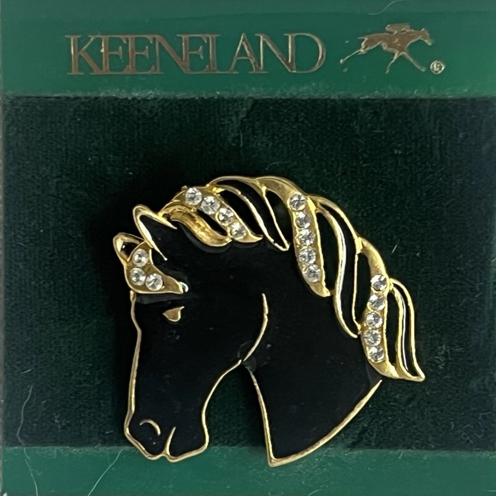Keeneland Black and Gold Horse Brooch with Sparkling Accents